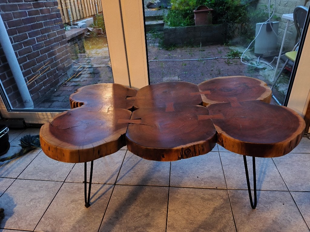 Prachtige houten boomstam salon tafel, Ophalen, 100 tot 150 cm, Natuur stijl, 50 tot 100 cm