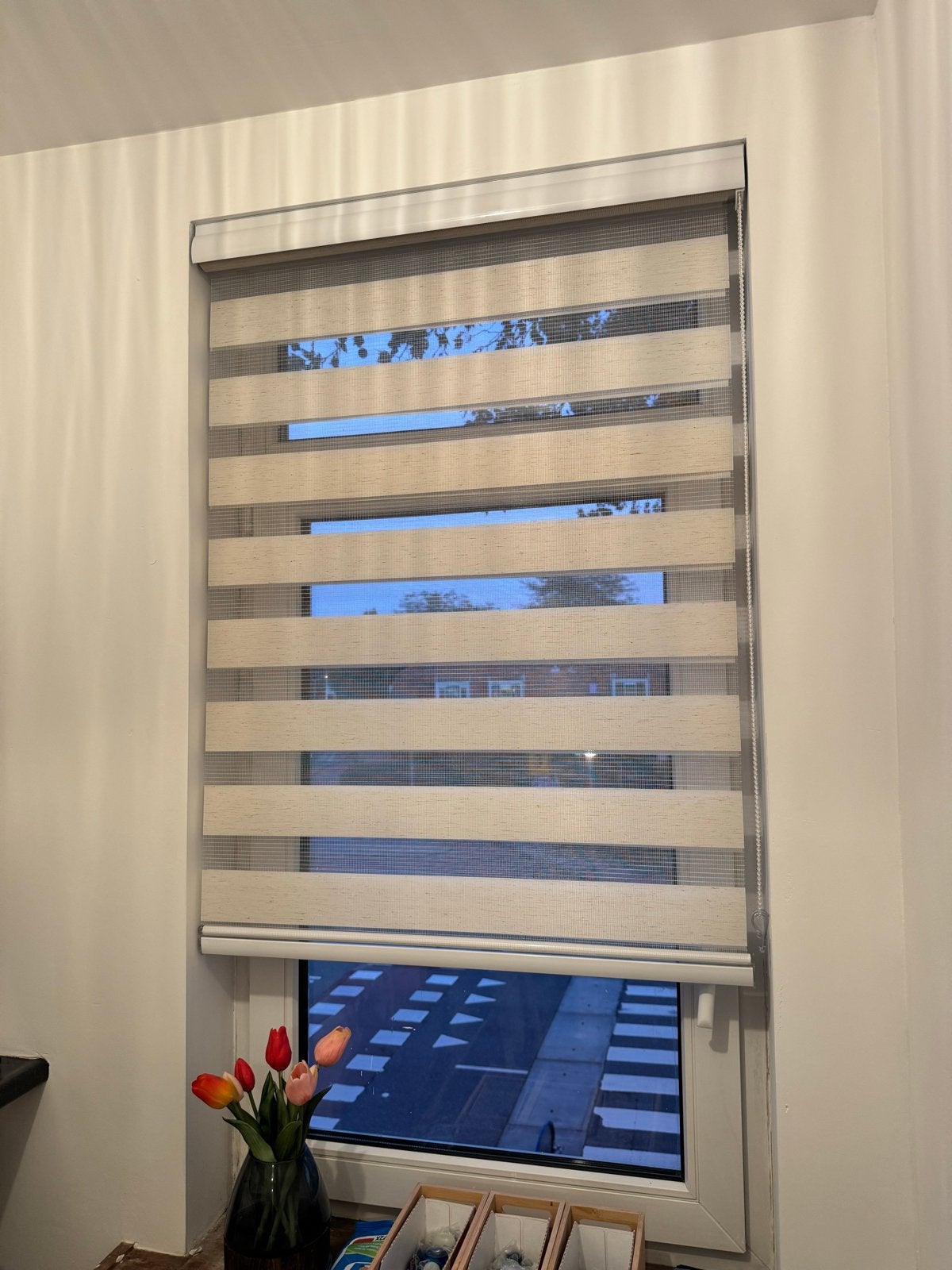 Duo rolgordijnen beige/wit linnenlook (3 stuks) - 80x180 cm, Ophalen, Overige materialen, Overige merken, Duo rolgordijn