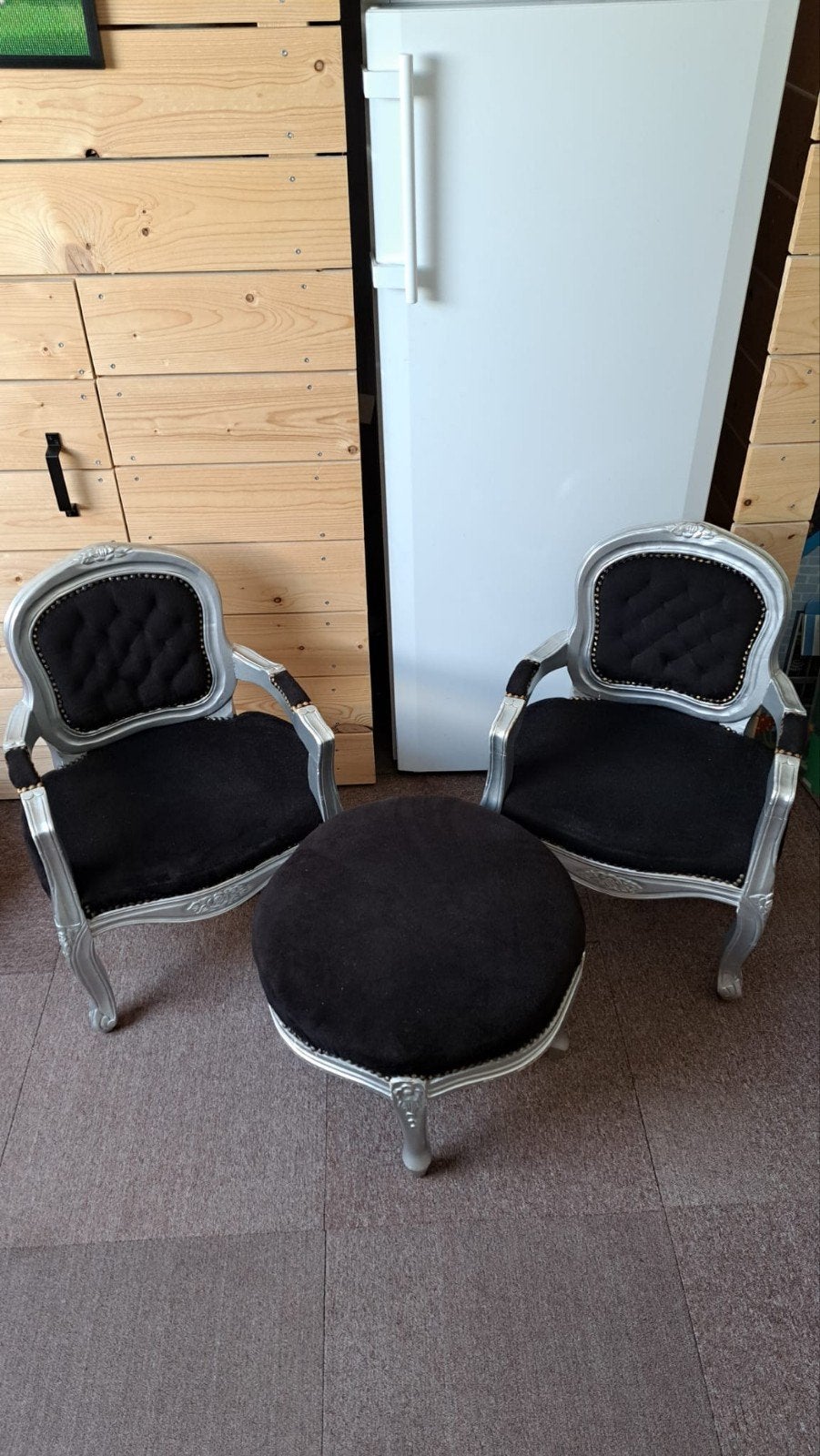 Kinder barok stoelen met poef - Zilver en Zwart, Ophalen, Gebruikt, Stoel(en)