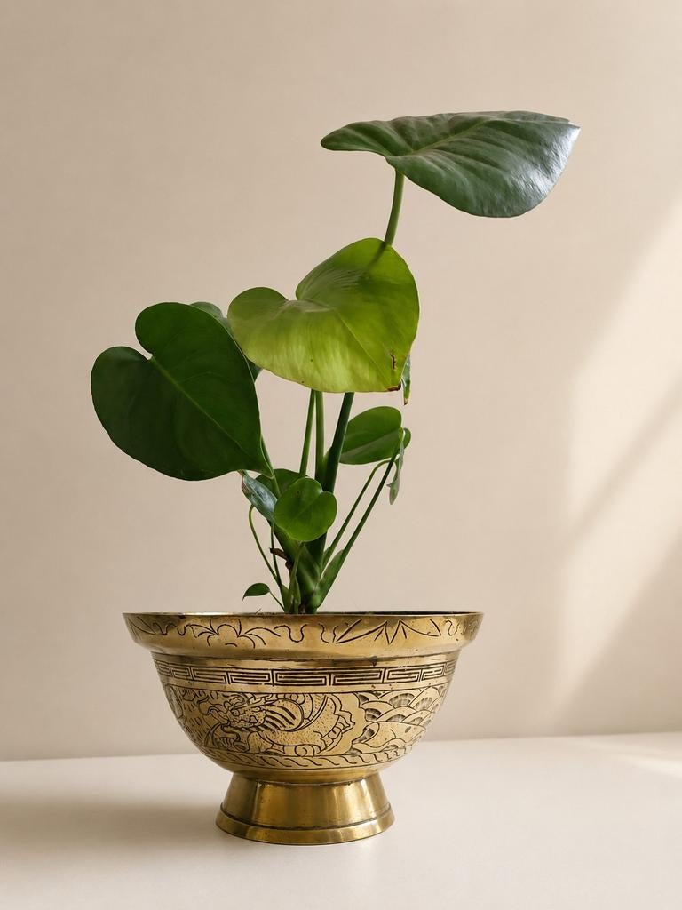 Vintage Messing Plantenpot met Drakenmotief - China, Ophalen of Verzenden