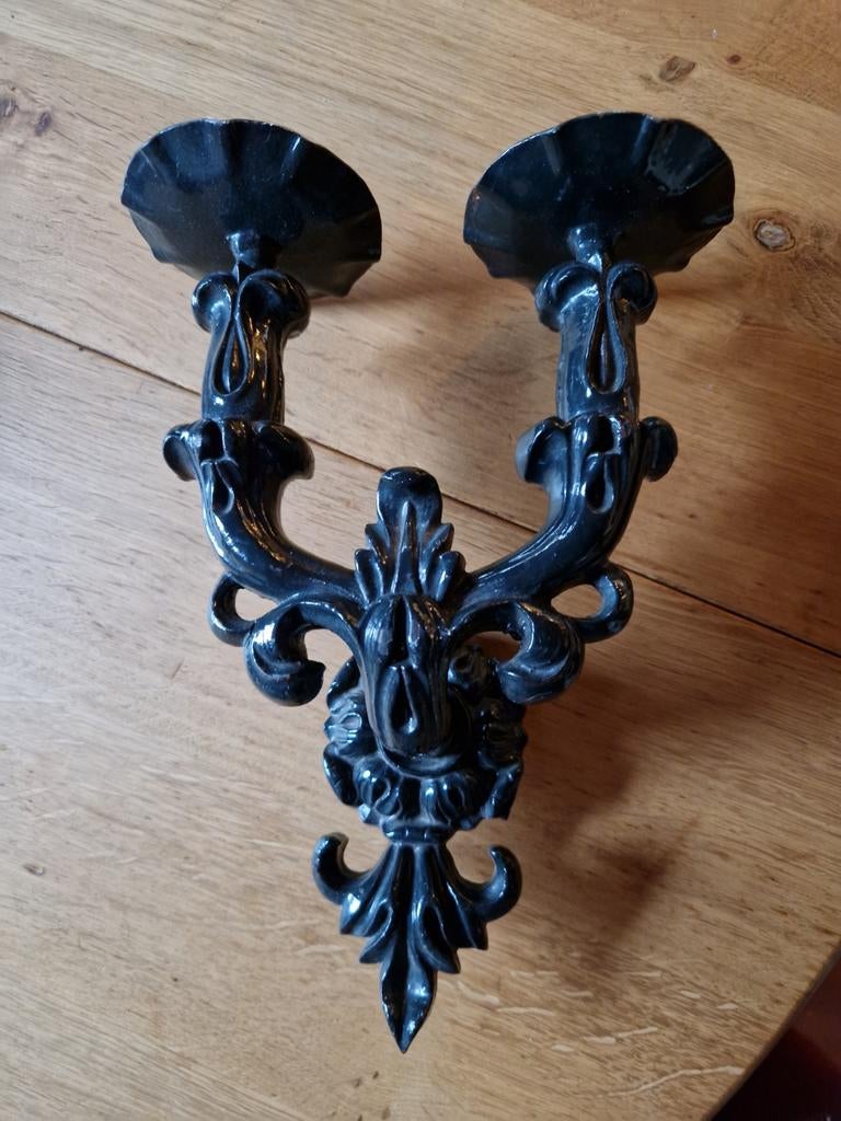 BROCANTE OUDE ZWARE GIETIJZEREN MUUR KANDELAAR, Ophalen of Verzenden, Overige materialen