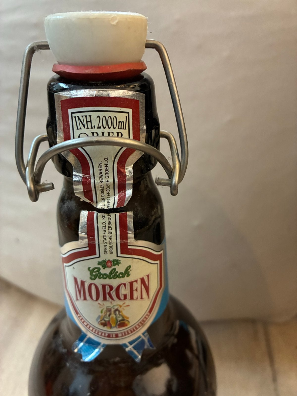 Grolsch Morgen Beugel Fles 2 Liter - Vintage Bierfles, Verzamelen, Ophalen of Verzenden, Gebruikt, Flesje(s), Grolsch