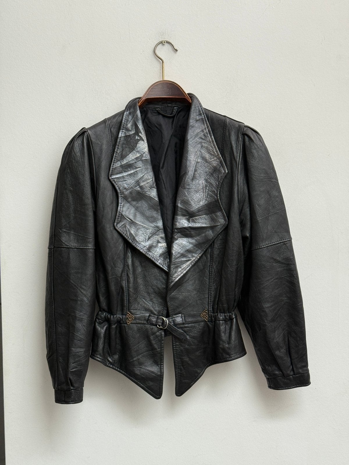 Vintage jaren 80 zwart leren peplum jasje, dames maat M, Ophalen of Verzenden, Gedragen, Maat 38/40 (M), Zwart