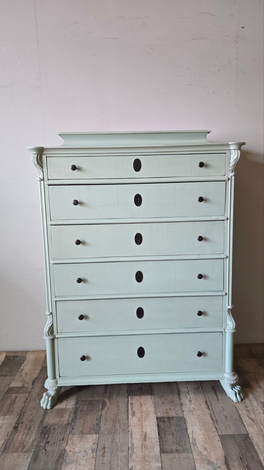 Prachtige Chiffonyaire Ladekast Blauw Grenen Hout, Huis en Inrichting, 100 tot 150 cm, 1 of 2 laden, 100 tot 150 cm, Ophalen of Verzenden