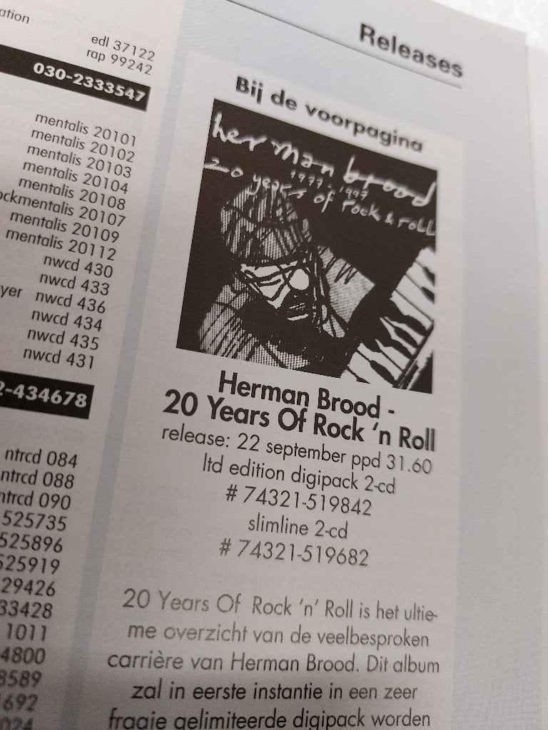 Herman Brood PROMO MAGAZINE 1997 20 Years Of R&R MBI, MBI, Ophalen of Verzenden, NvT, Boek, Tijdschrift of Artikel