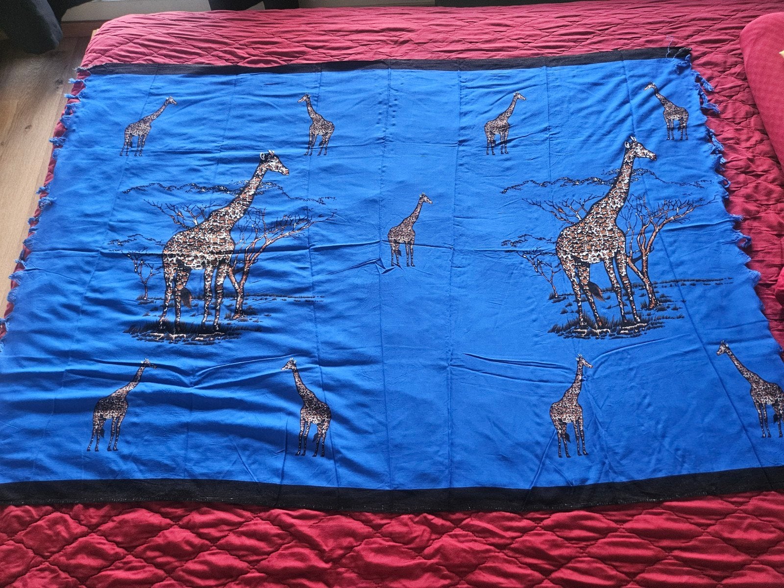 Zanzibar Pareo / Omslagdoek met Giraffen - Helderblauw, Ophalen of Verzenden, Nieuw, Blauw, Overige typen