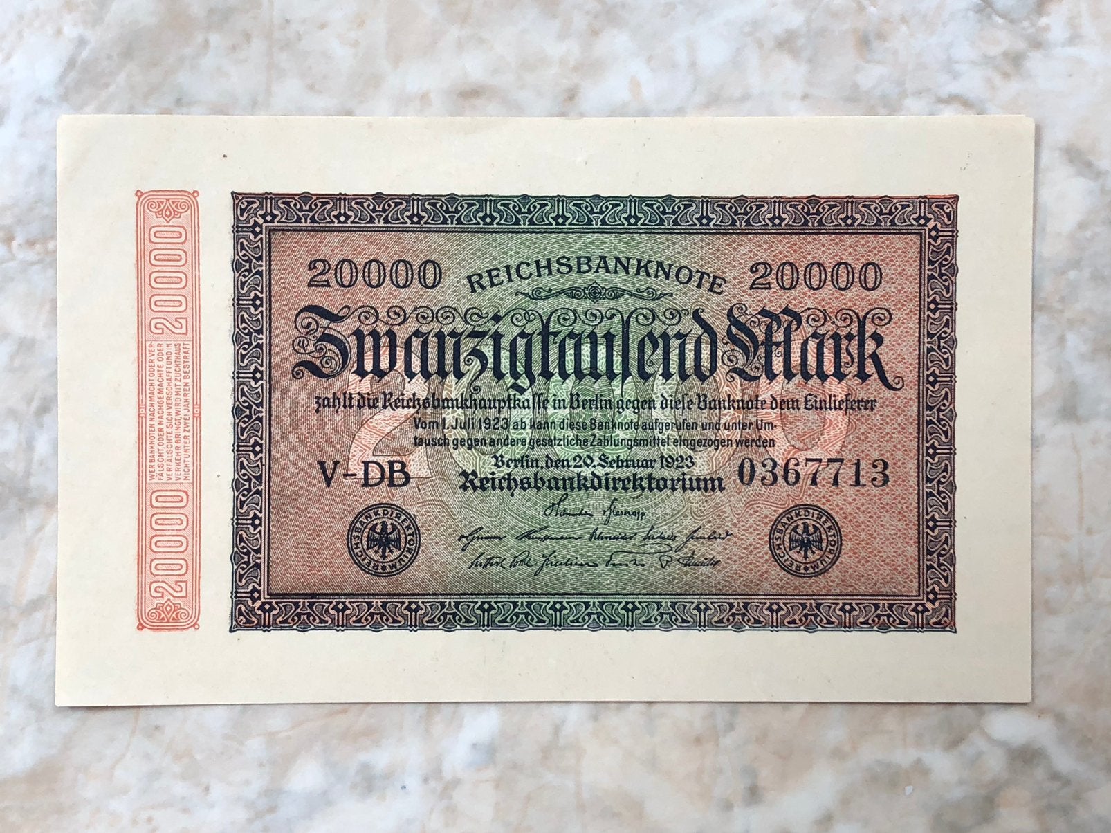20000 mark 1923 Duitsland, Postzegels en Munten, Verzenden, Duitsland, Los biljet