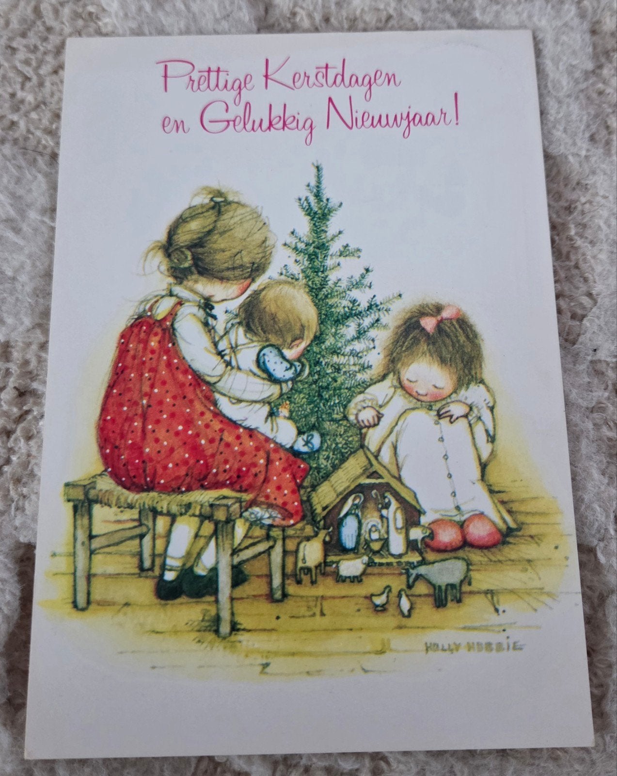 Vintage Kerstkaart Holly Hobbie - Gelopen, jaren '70, Verzenden, 1960 tot 1980, Gelopen, Feest(dag)