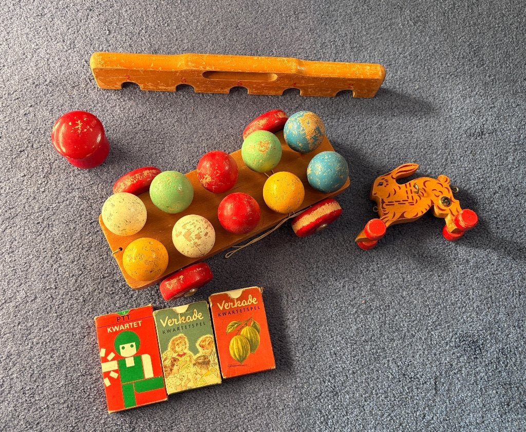 Vintage houten speelgoed en kwartetspellen, Antiek en Kunst, Antiek | Speelgoed, Ophalen of Verzenden