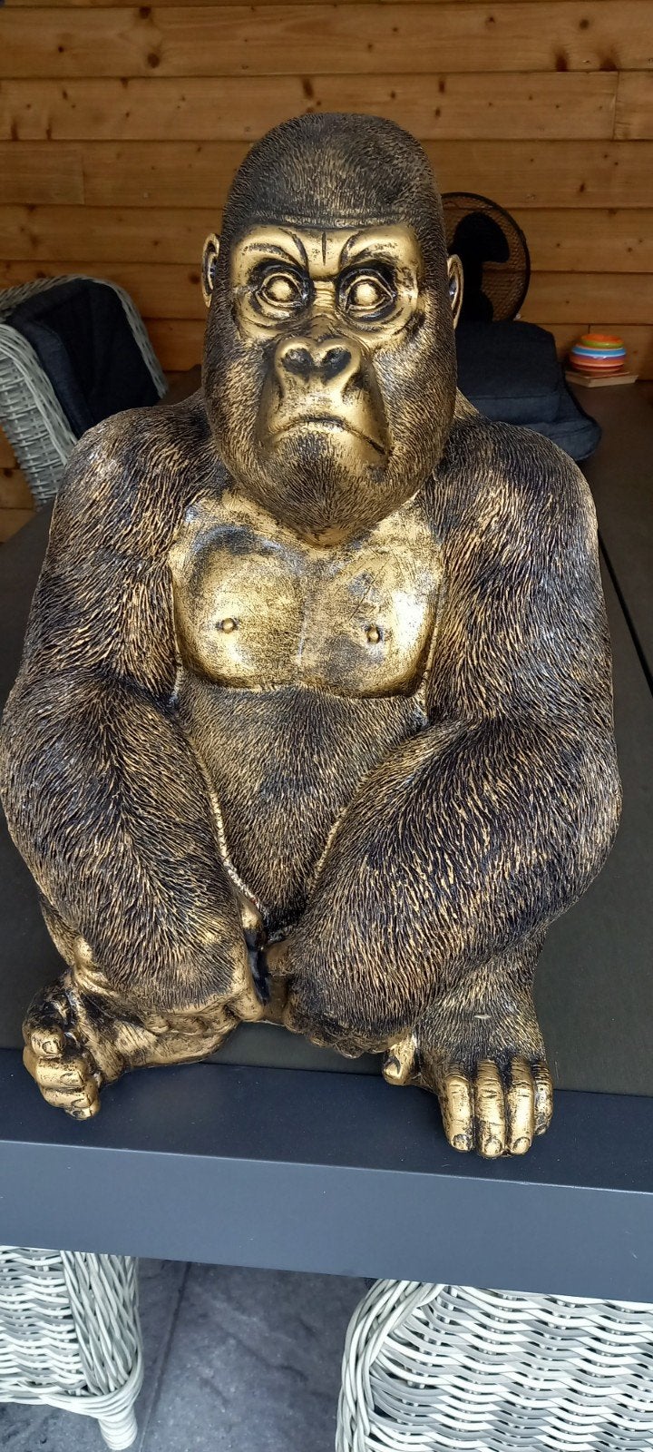 Gorilla aap bronskleur 48 cm hoog polystone, 48 cm, Ophalen of Verzenden, Zo goed als nieuw, Meerkleurig