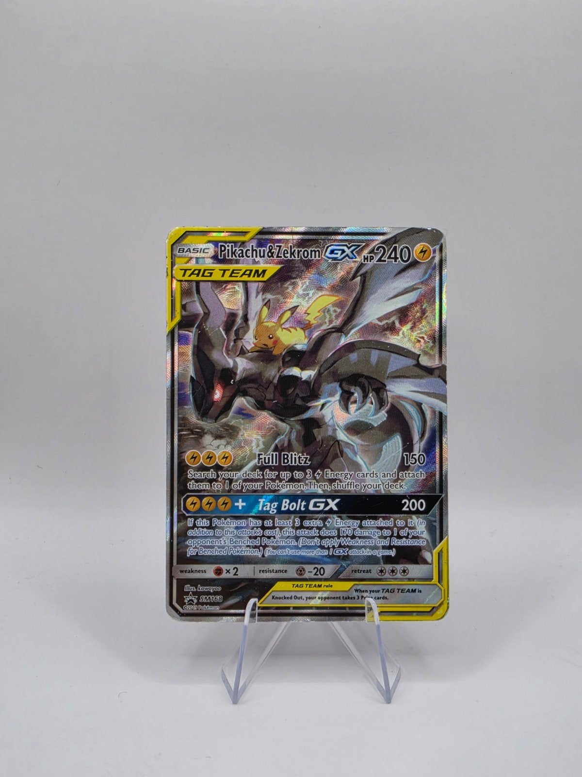Pikachu & Zekrom GX TAG TEAM Pokémon kaart, Ophalen of Verzenden, Gebruikt, Losse kaart