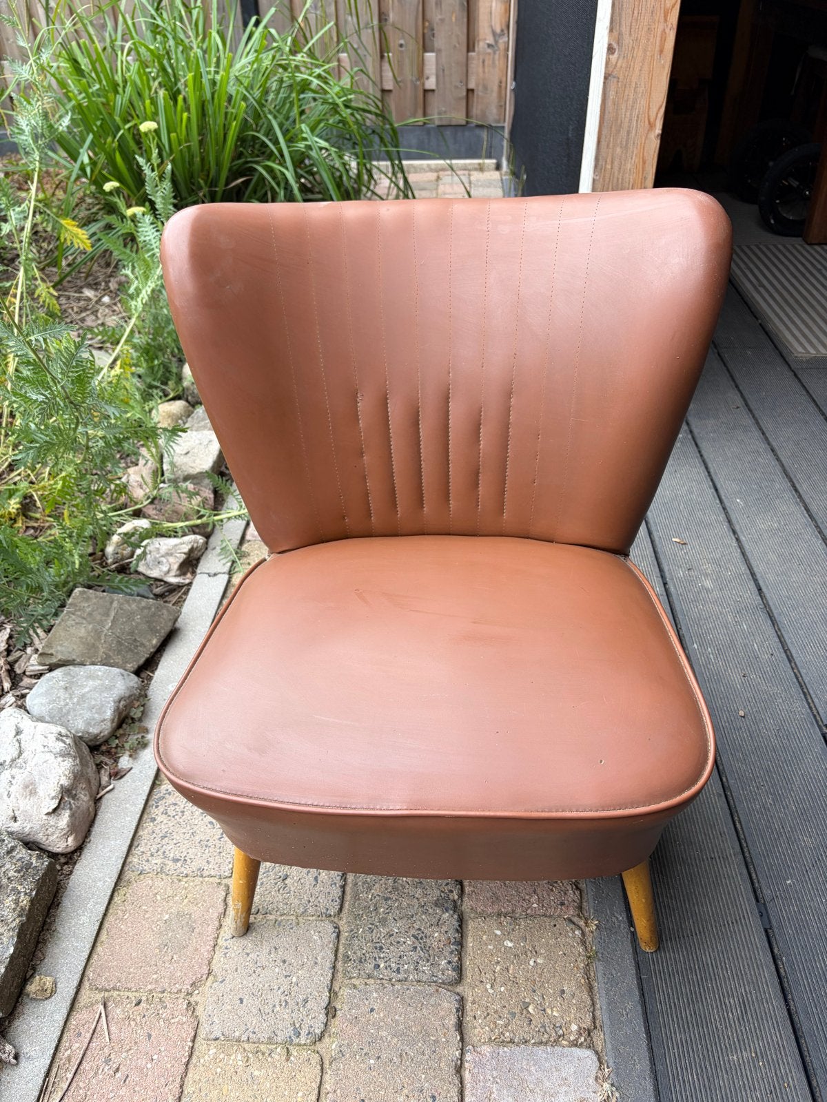 Vintage fauteuil / cocktailstoel - bruin skai, Ophalen