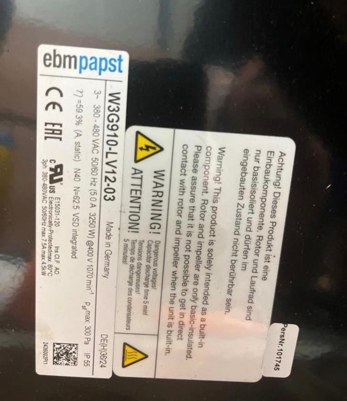 ebmpapst W3G910-LV12-03 Industriële Ventilator, Ophalen, Zo goed als nieuw, Overige