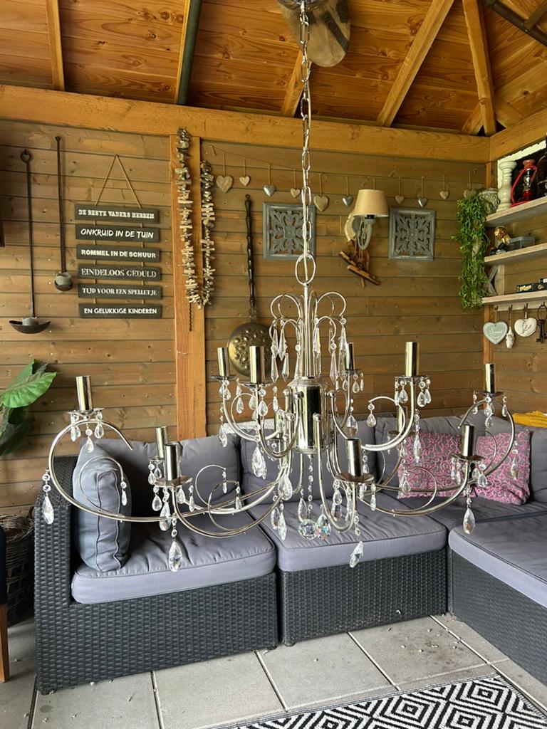 Te koop design kroonluchter, Huis en Inrichting, Ophalen of Verzenden, Zo goed als nieuw, Glas, 75 cm of meer