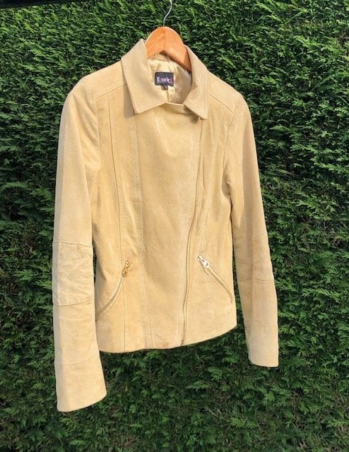 Te koop: Leren suède dames jas, Bruin, Ophalen of Verzenden, Jasje, Maat 36 (S)