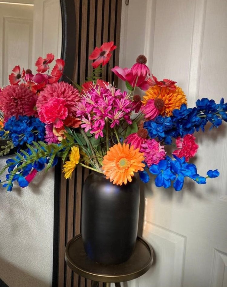 Felle Zijden bloemen Set in vaas Compleet, Ophalen of Verzenden, Nieuw, Bloemstuk