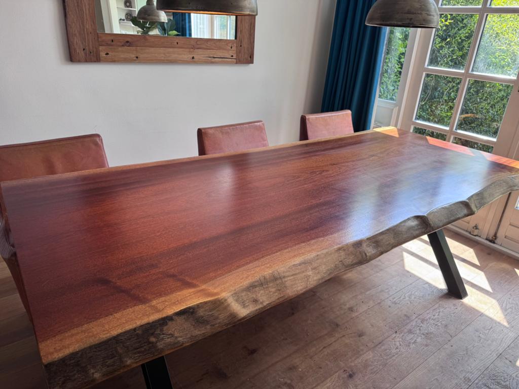 Massief Mahoniehout Eettaffel / Solid Mahogany Table, Ophalen, 100 tot 150 cm, 200 cm of meer, Zo goed als nieuw