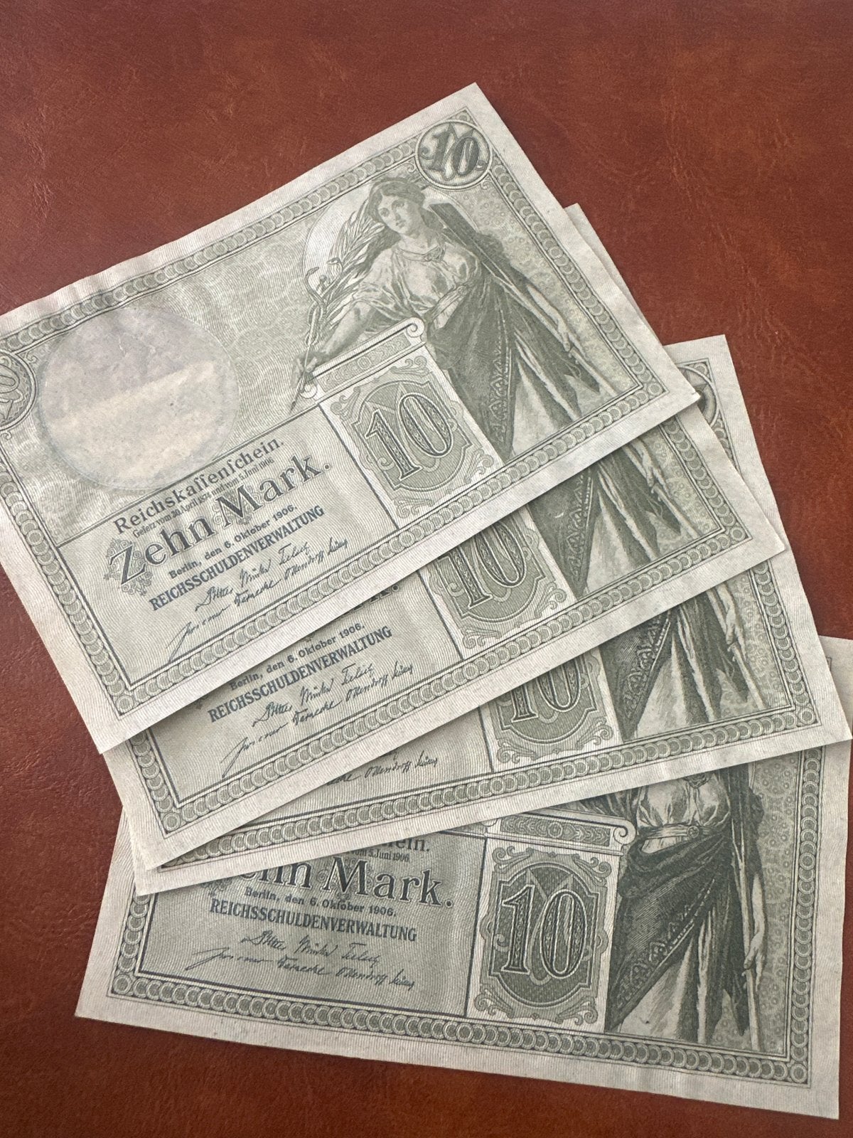4x Ongecirculeerde 10 Mark biljetten uit 1906, Postzegels en Munten, Bankbiljetten | Europa | Niet-Eurobiljetten, Ophalen of Verzenden