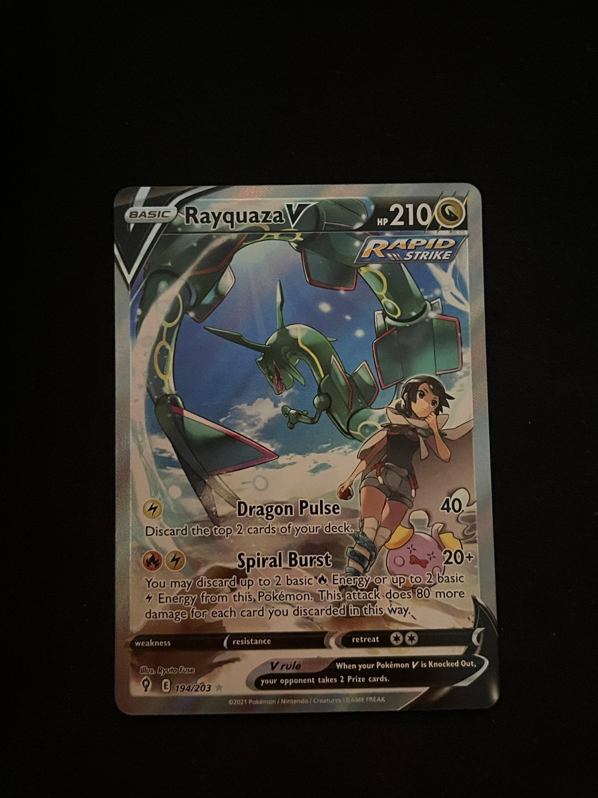 Rayquaza V Evolving Skies 194/203 NM Pokémon Kaart, Ophalen of Verzenden, Zo goed als nieuw, Losse kaart, Foil