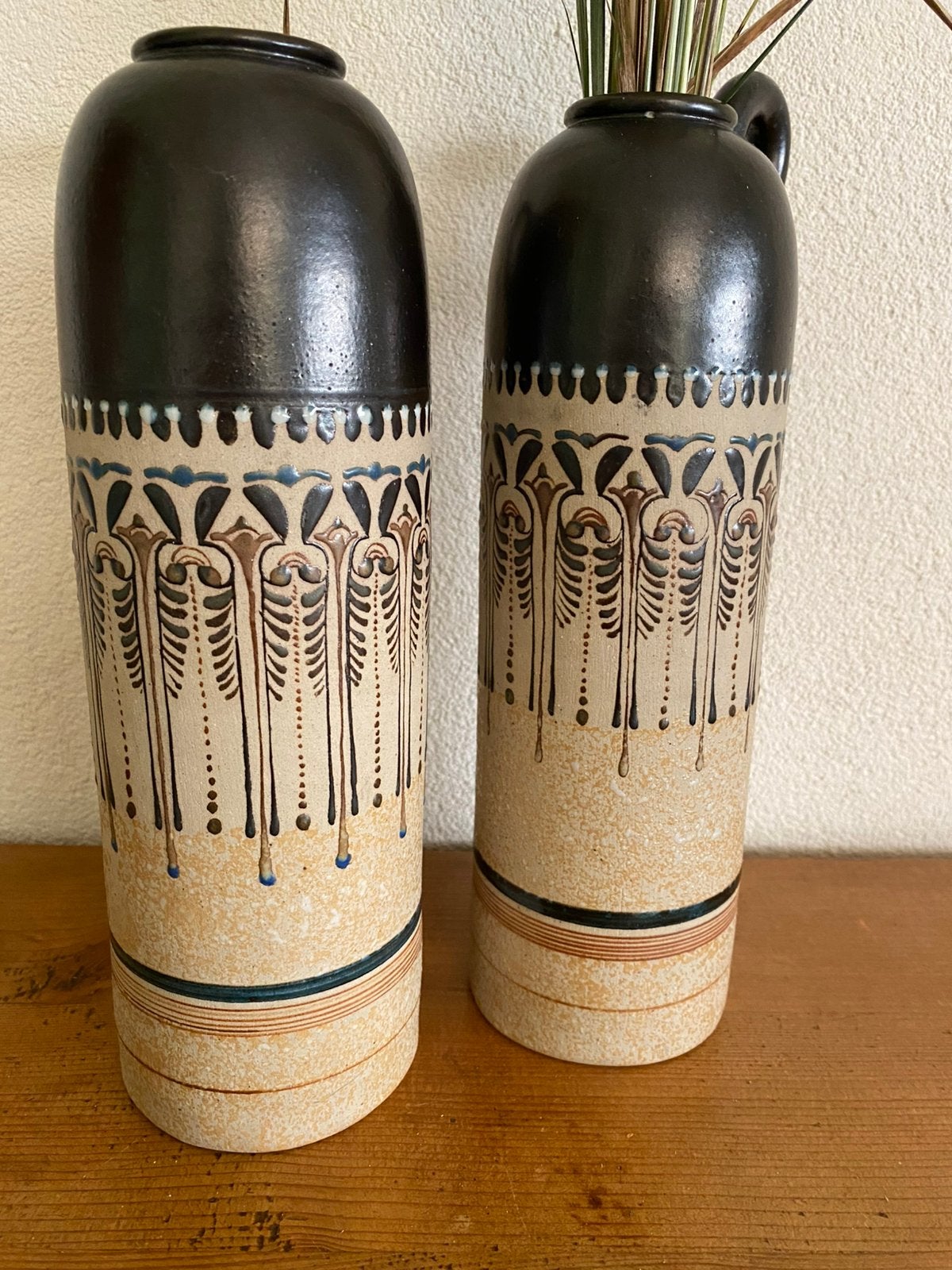 Handbeschilderde kruikvazen Thailand, Ophalen of Verzenden, Zo goed als nieuw, Bruin, Steen/keramiek
