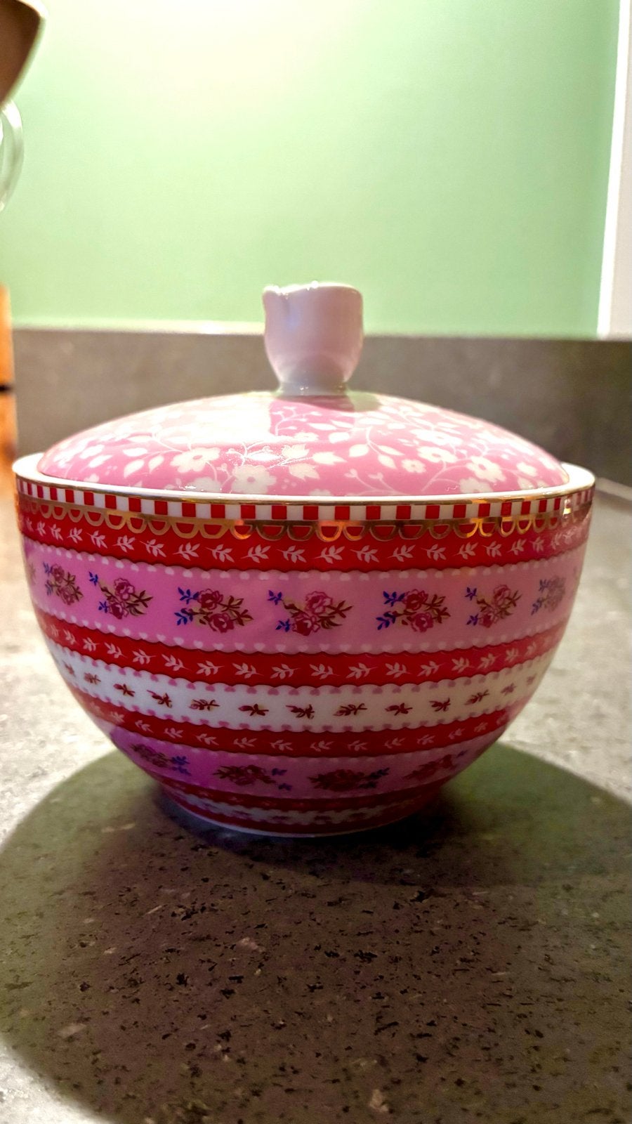 Pip Studio suikerpot met deksel - Roze bloemenprint, Ophalen, Zo goed als nieuw, Modern, Porselein