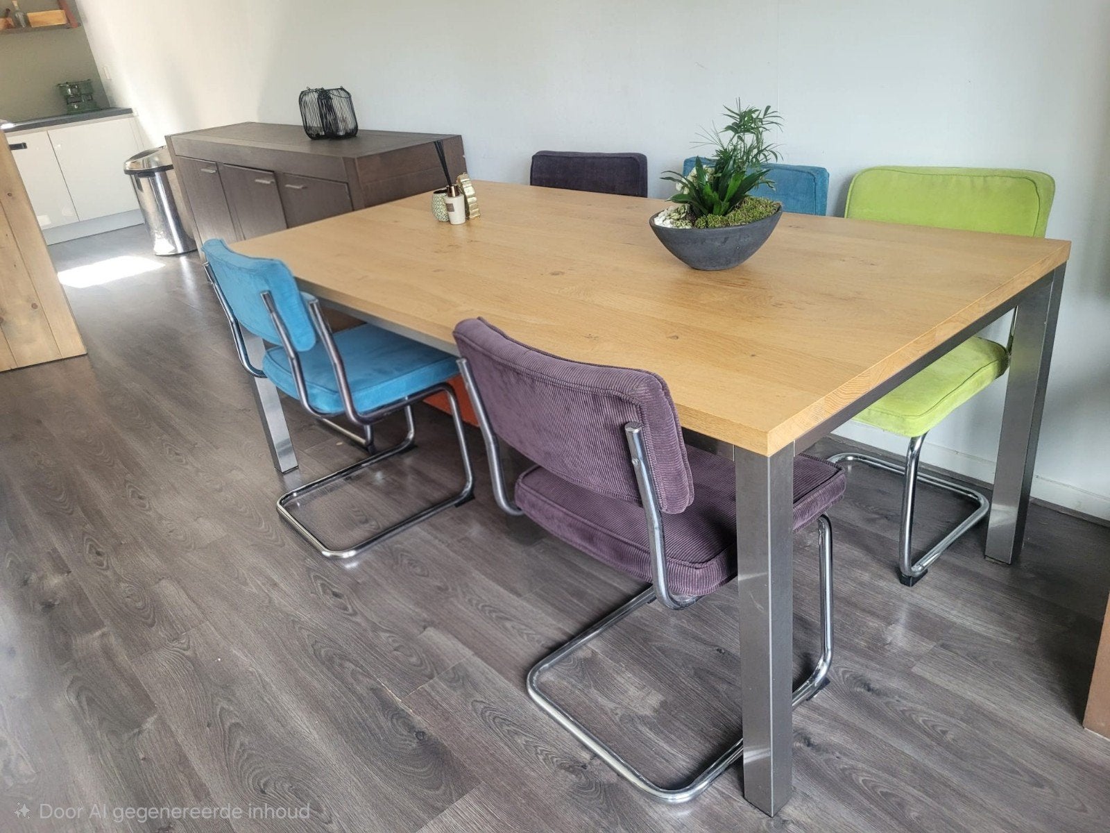 Eiken eetkamertafel met 6 stoelen, Huis en Inrichting, Tafels | Eettafels, Ophalen, Gebruikt, Rechthoekig, 50 tot 100 cm