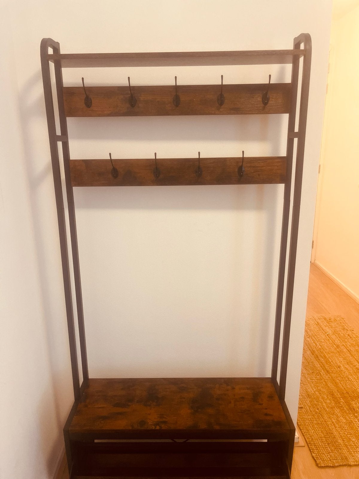 Houten en metalen kapstok met schoenenkast, Huis en Inrichting, Woonaccessoires | Kapstokken, Gebruikt, Minder dan 100 cm, Hout