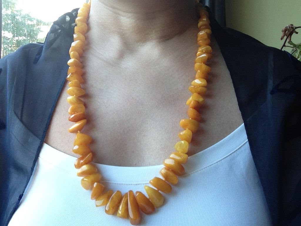 Vintage barnsteen ketting met toffeekleurig, Verzenden, Overige materialen, Ketting
