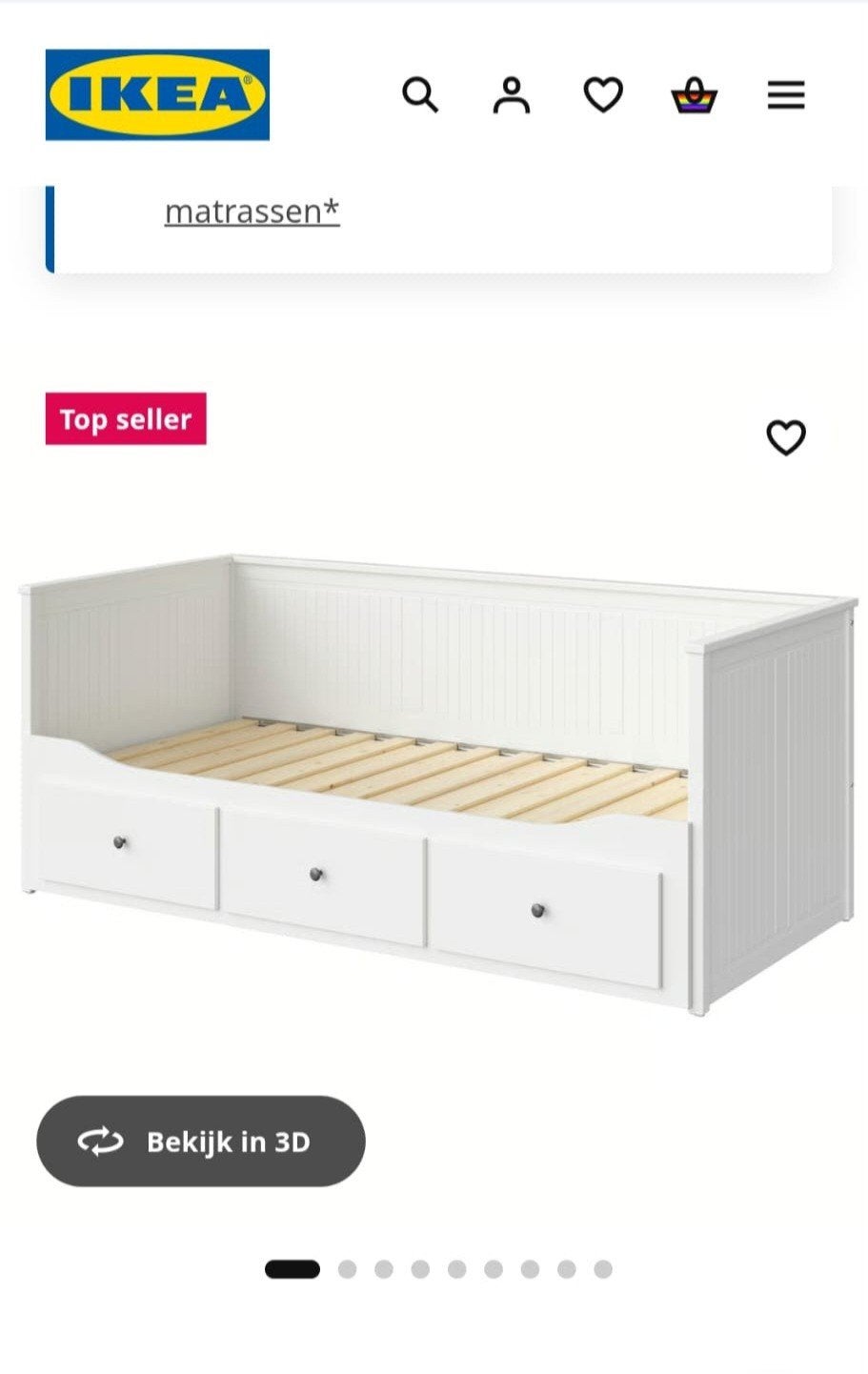 Ikea bed, Hemnes, Gebruikt, Wit, Tweepersoons, Ophalen of Verzenden