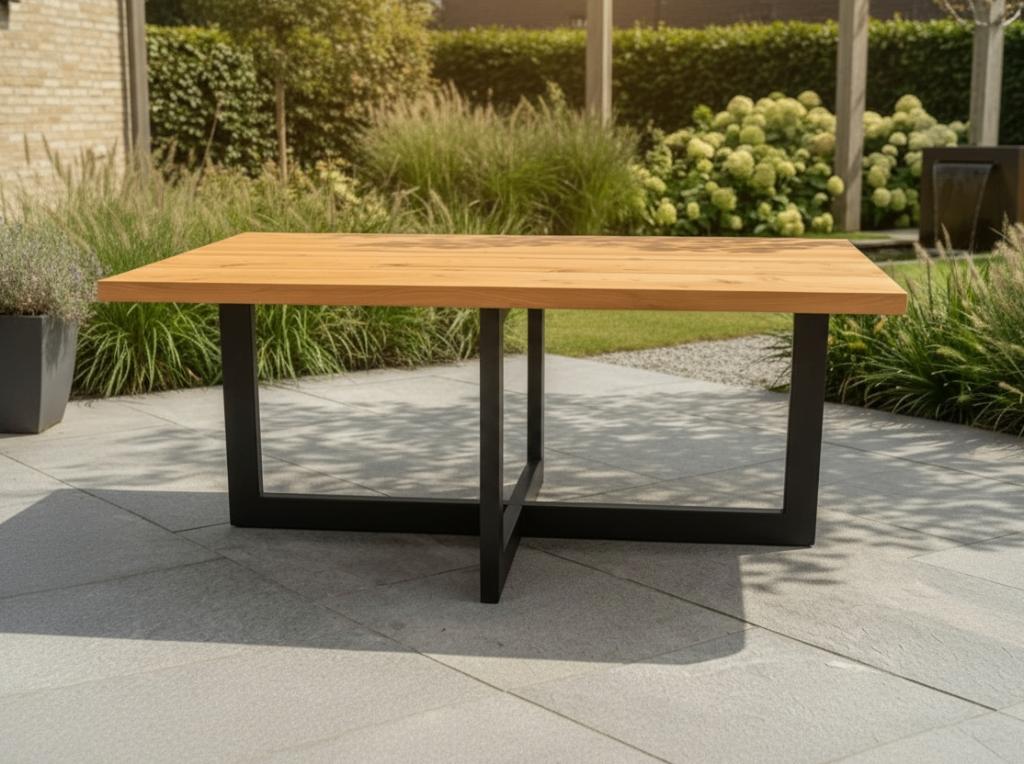 Tuintafel Douglas Hout | Stalen Dubbele U Poot | Alle Maten, Verzenden, Nieuw, Rechthoekig, Hout
