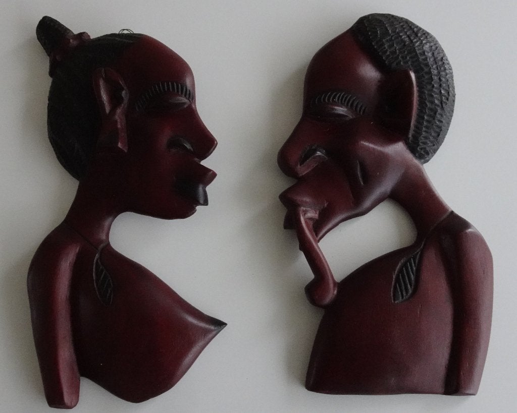 2 Vintage Afrikaanse Beelden Man en Vrouw, Ophalen