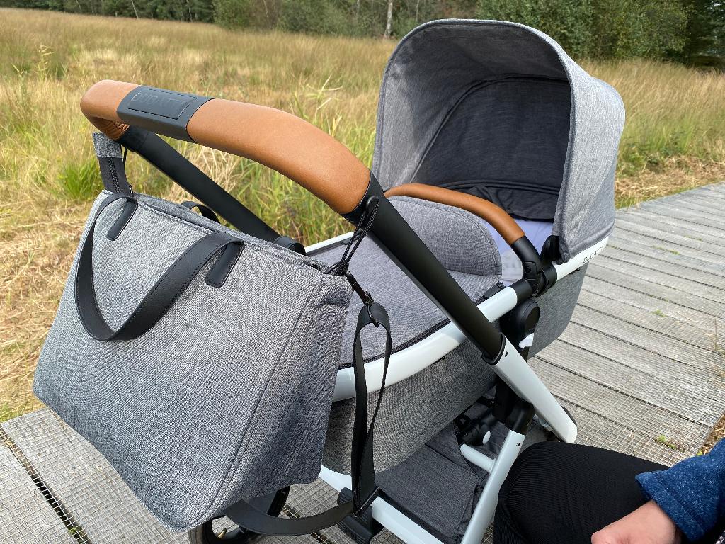 Dubatti 2-in-1 Wandelwagen grijs/cognac + accessoires, Gebruikt, Combiwagen, Verstelbare duwstang, Ophalen