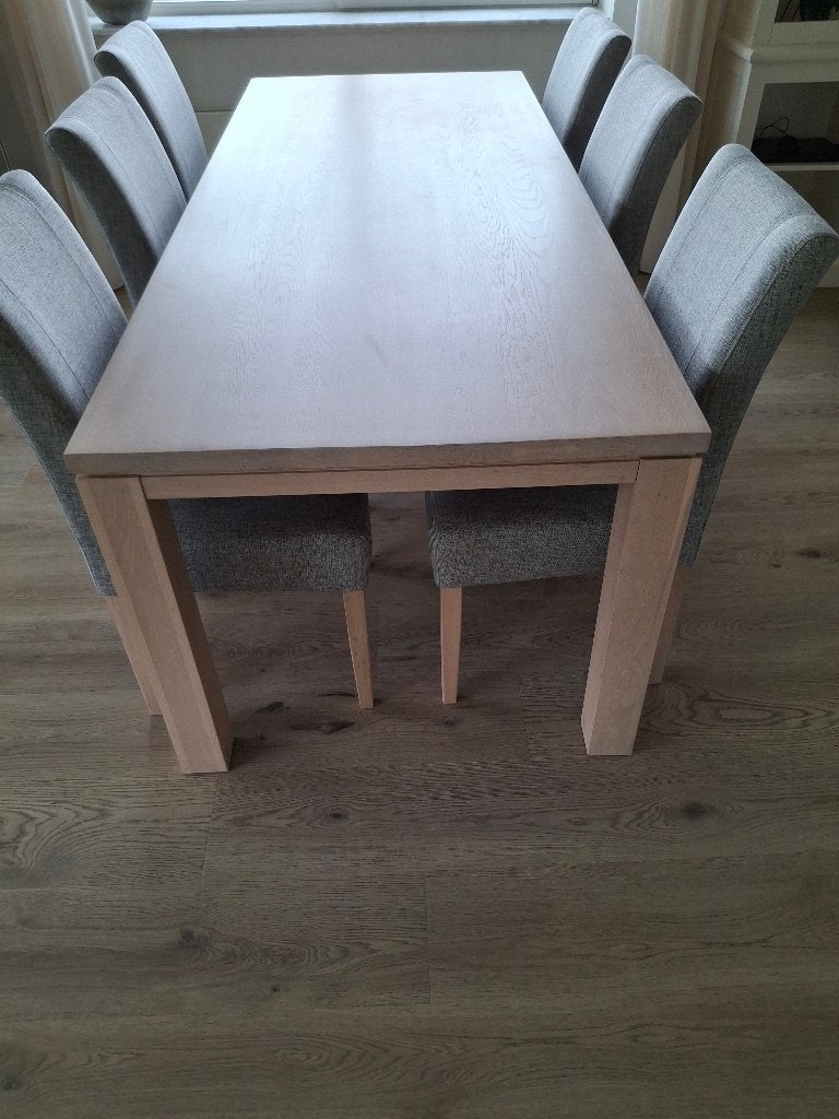 Eettafel met zes stoelen, Ophalen, Gebruikt, Eikenhout, 200 cm of meer