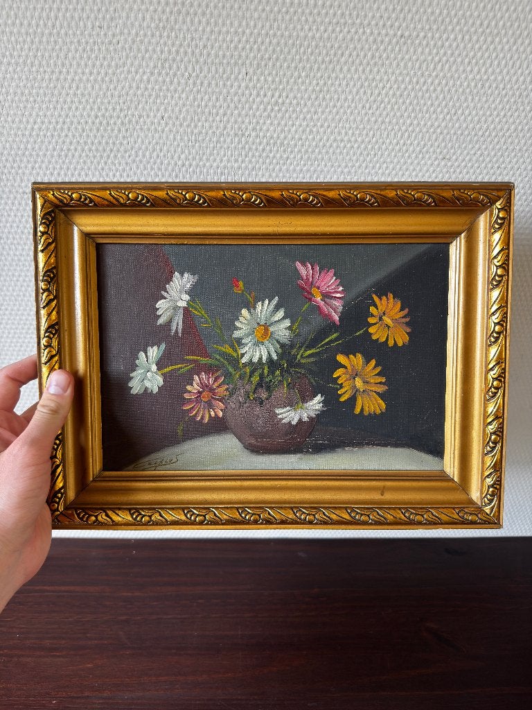 Klein Vintage Klassiek Bloemboeket Schilderij, Gouden Lijst, Antiek en Kunst, Kunst | Schilderijen | Klassiek, Doek, Stilleven