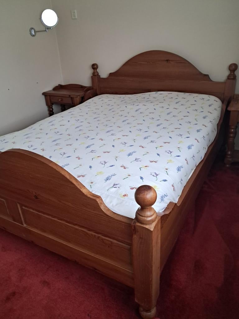 Tweepersoonsbed met nachtkastjes - Licht eiken, Gebruikt, Beige, Tweepersoons, Ophalen of Verzenden