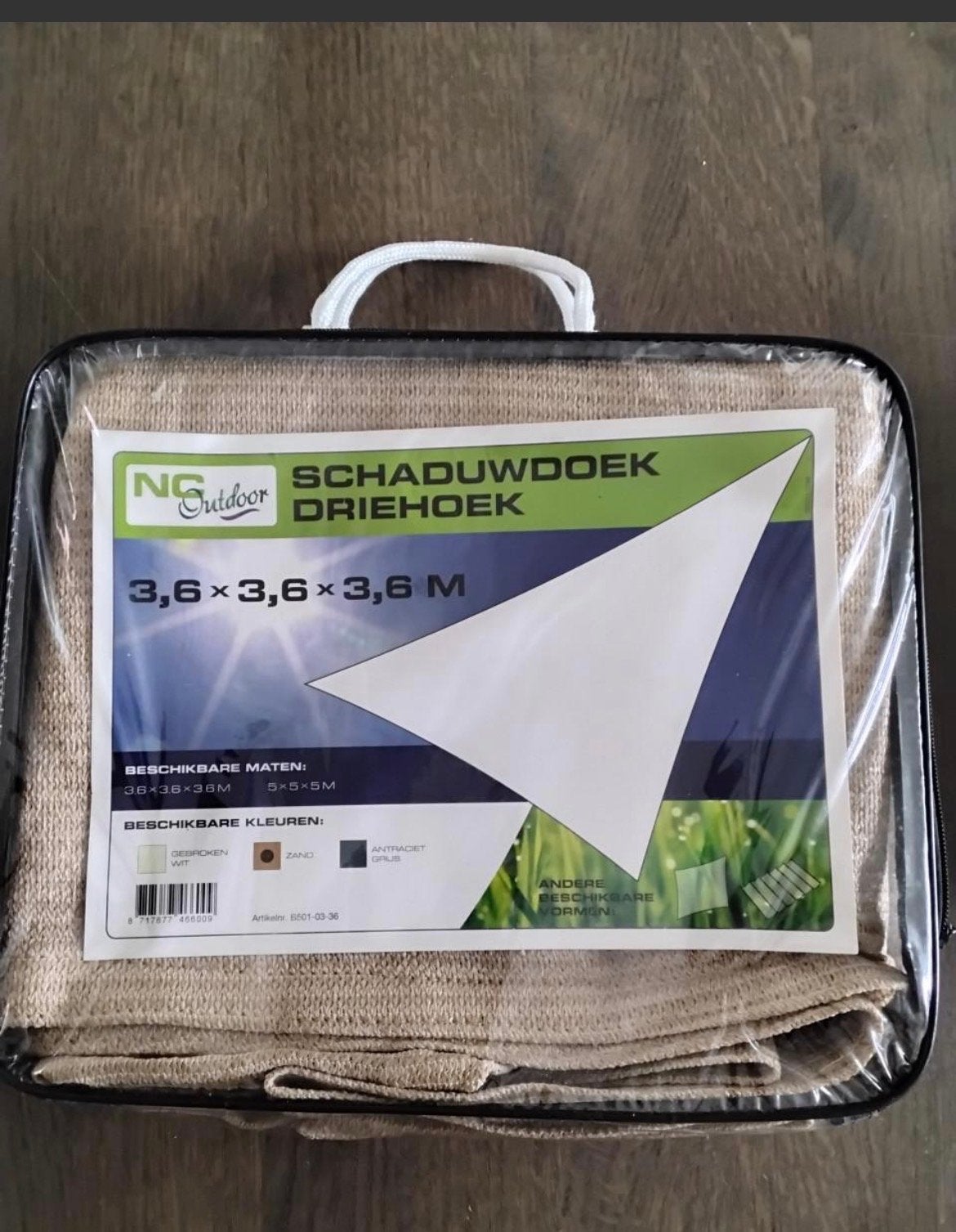 Outdoor Schaduwdoek Driehoek 3.6x3.6x3.6 M Zand, Ophalen, Nieuw