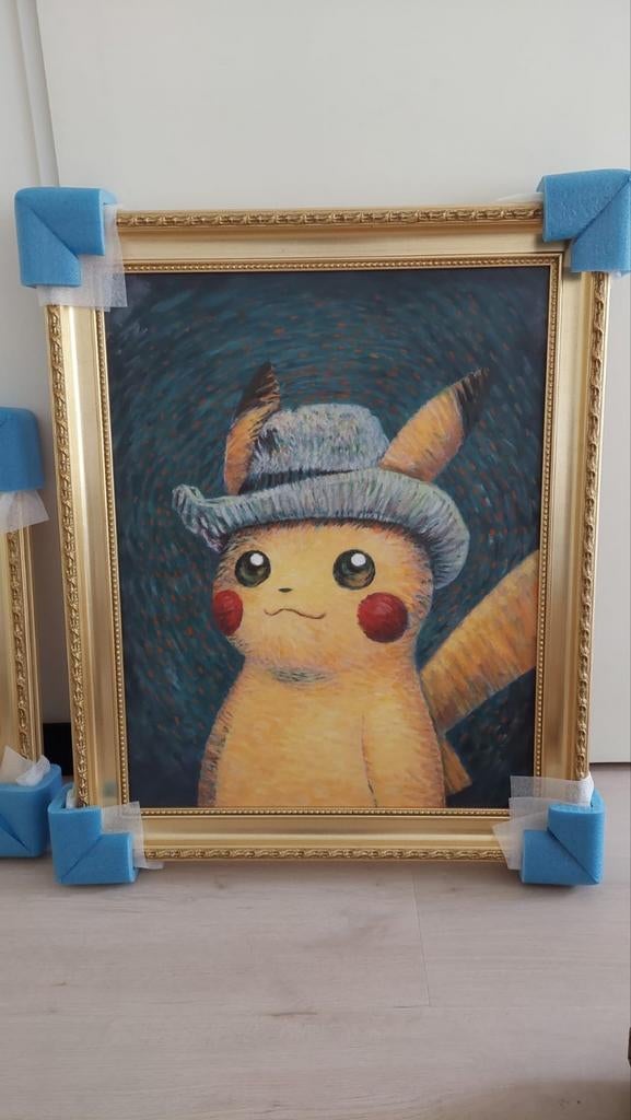 Pikachu met hoed canvas met gouden lijst, Ophalen of Verzenden