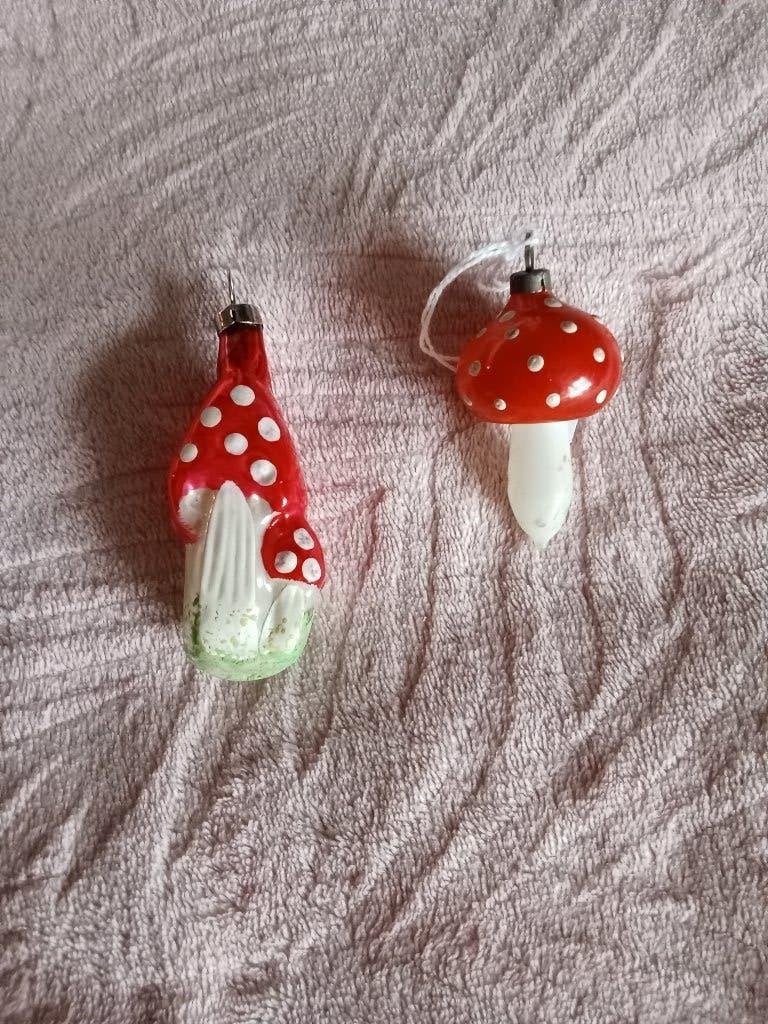 oude glazen kerstbal model paddestoelen, Diversen, Kerst, Ophalen of Verzenden, Gebruikt