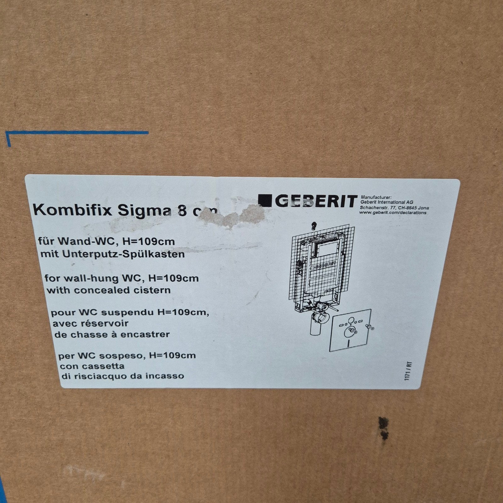 Geberit Kombifix Sigma 8 cm inbouwreservoir voor wand-wc, Info.nl@geberit.com, Nieuw, Toilet, Ophalen of Verzenden