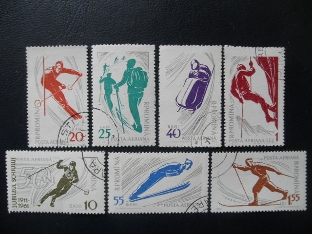 Postzegels Roemenië 1961 sport skiën, langlaufen, bobslee., Ophalen of Verzenden, Overige landen, Gestempeld