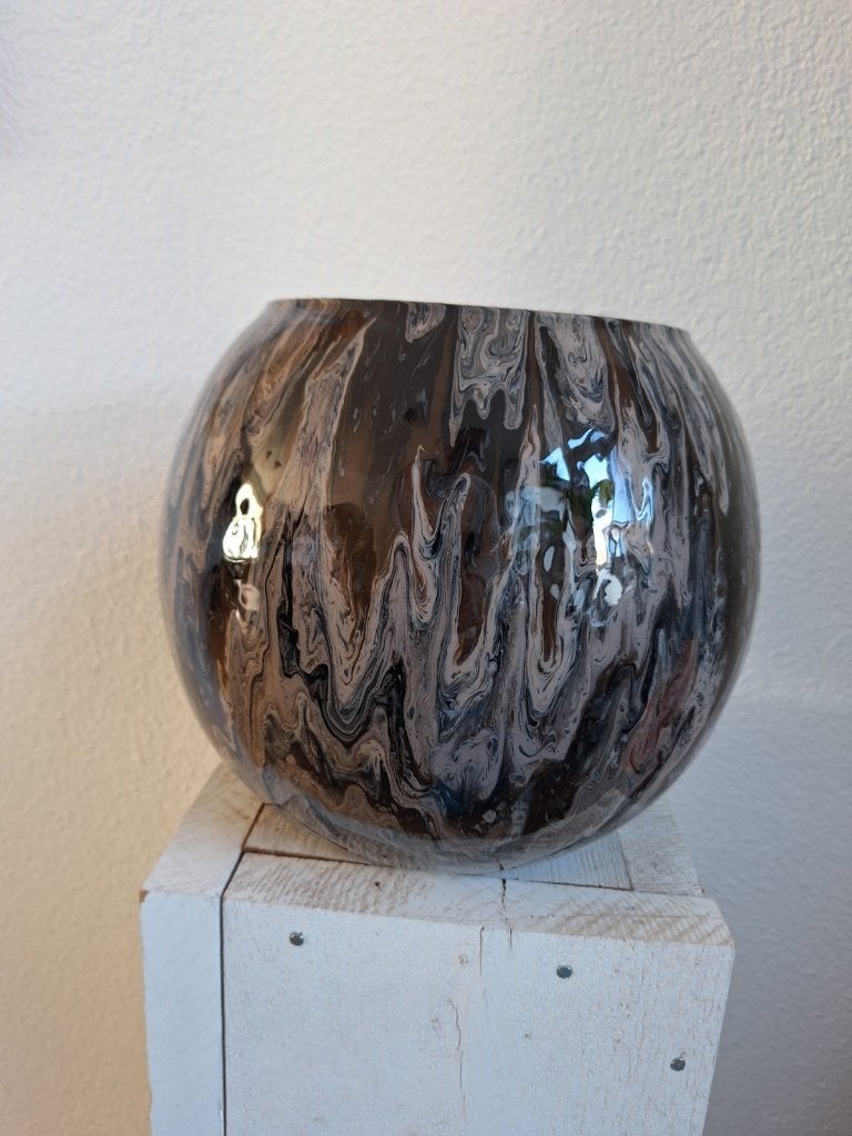 Grote Epoxy Vaas Bloempot Zwart / Beige, Ophalen, Rond, Binnen, Zo goed als nieuw