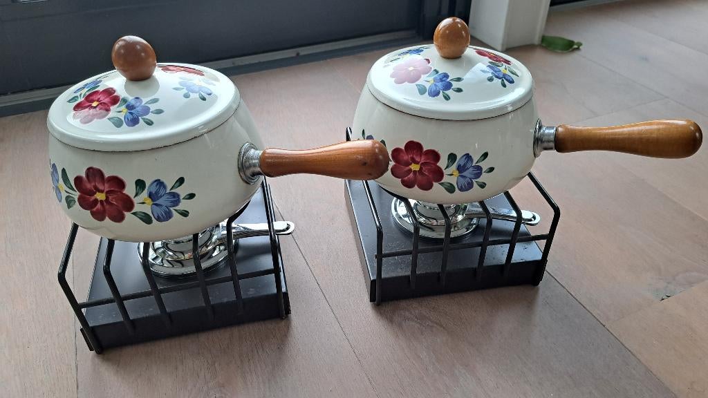 Retro fondueset boerenbont, Witgoed en Apparatuur, Fonduesets, Ophalen of Verzenden, Gebruikt, Brander, Fondueset