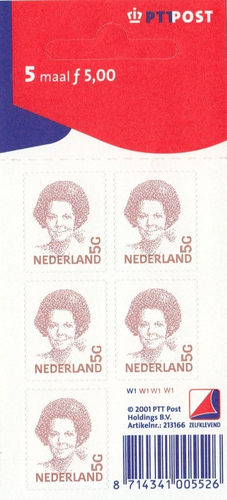 Nederland V1501b hangvelletje Beatrix Inversie 5 gld, Ophalen of Verzenden, Na 1940, Postfris