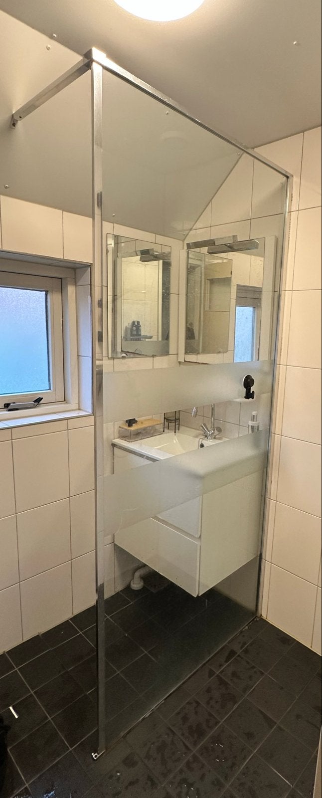 Glazen douchewand met profiel, 210x100 cm, Ophalen, Gebruikt, Met douche