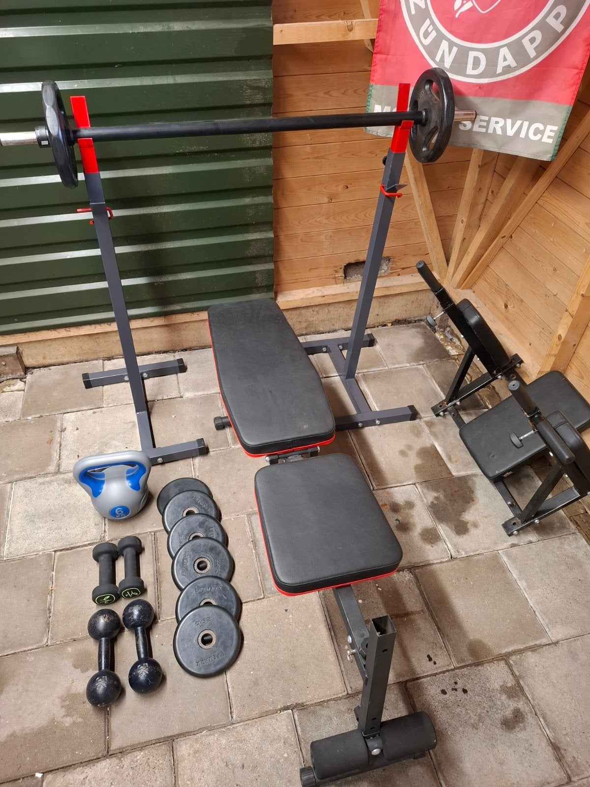 halterbankset met stang&gewichten, Ophalen, Zo goed als nieuw, Fitnessbank
