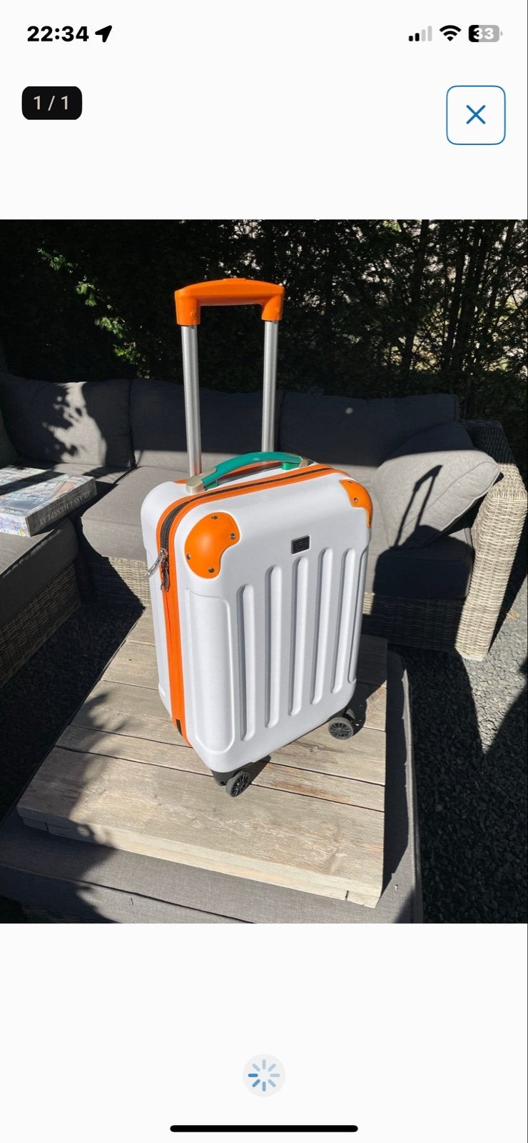 Postcodeloterij Witte koffer met oranje accenten en wieltjes, 40 tot 60 cm, 20 tot 30 cm, Wit, Ophalen of Verzenden