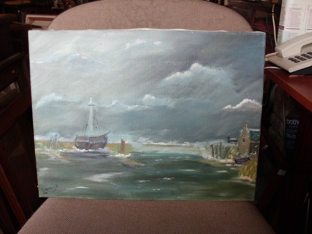 Botter vast is het ijs ,, Antiek en Kunst, Maritiem / water, Gesigneerd, Doek, Impressionistisch