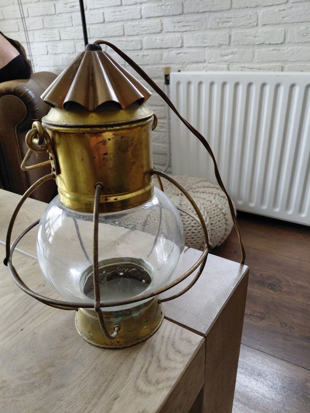 Antieke koperen scheepslamp hanglamp, Verzenden, Gebruikt, Motorboot of Zeilboot, Gebruiksvoorwerp