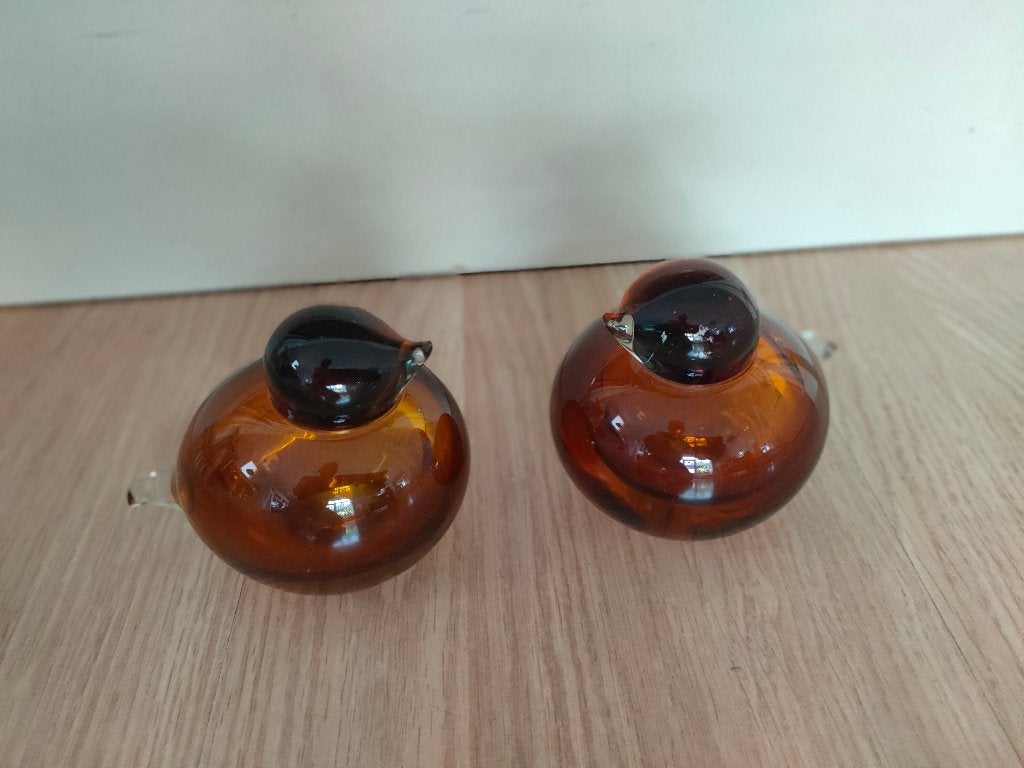 2 x GLASKUNSTWERK  Vogels met bruine  kleur, Ophalen of Verzenden