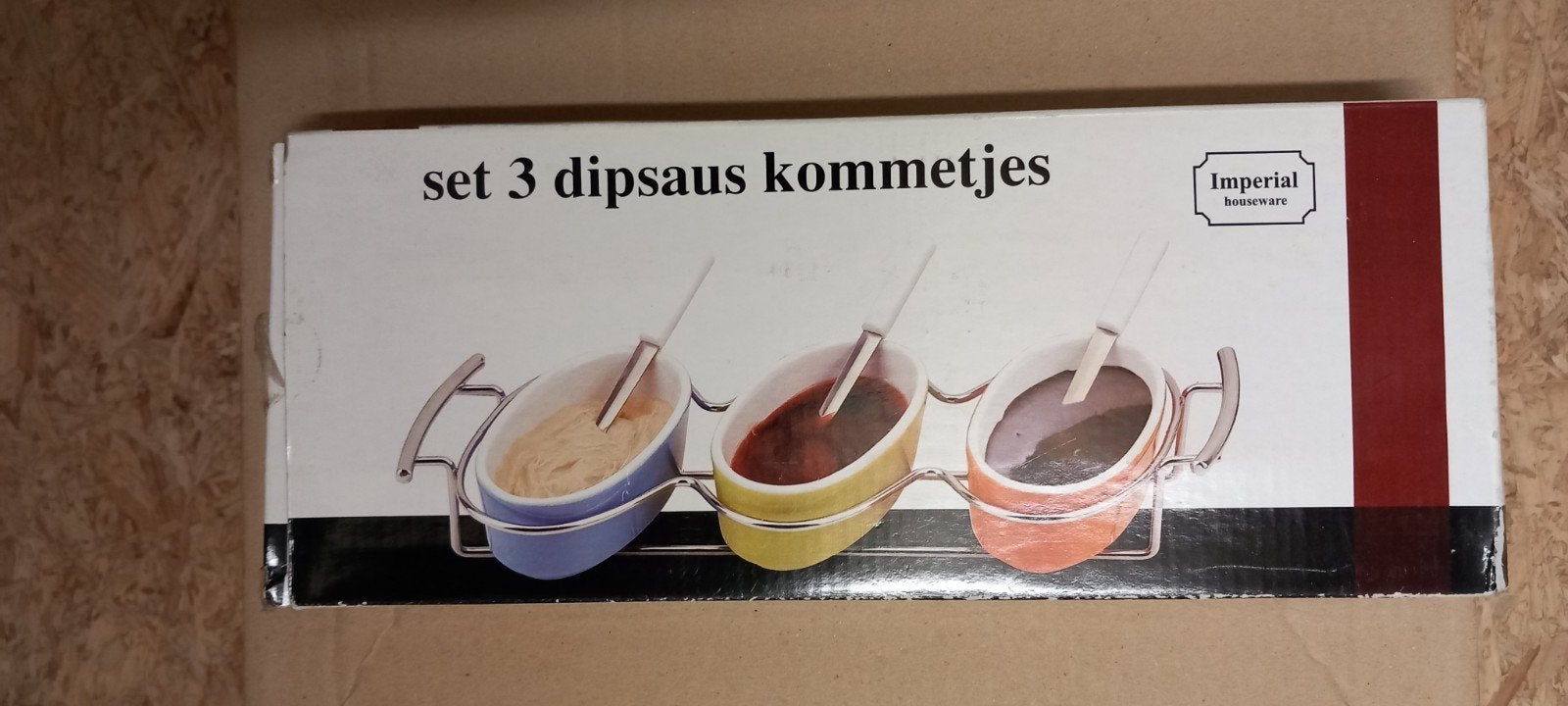 Set van 3 dipsaus kommetjes met houder en lepels, Overige typen, Nieuw, Ophalen of Verzenden, Steen/keramiek